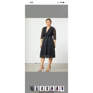 Kiyonna Mademoiselle‎ Lace Cocktail Dress Fit & Flare Midi Onyx Black 3X Plus